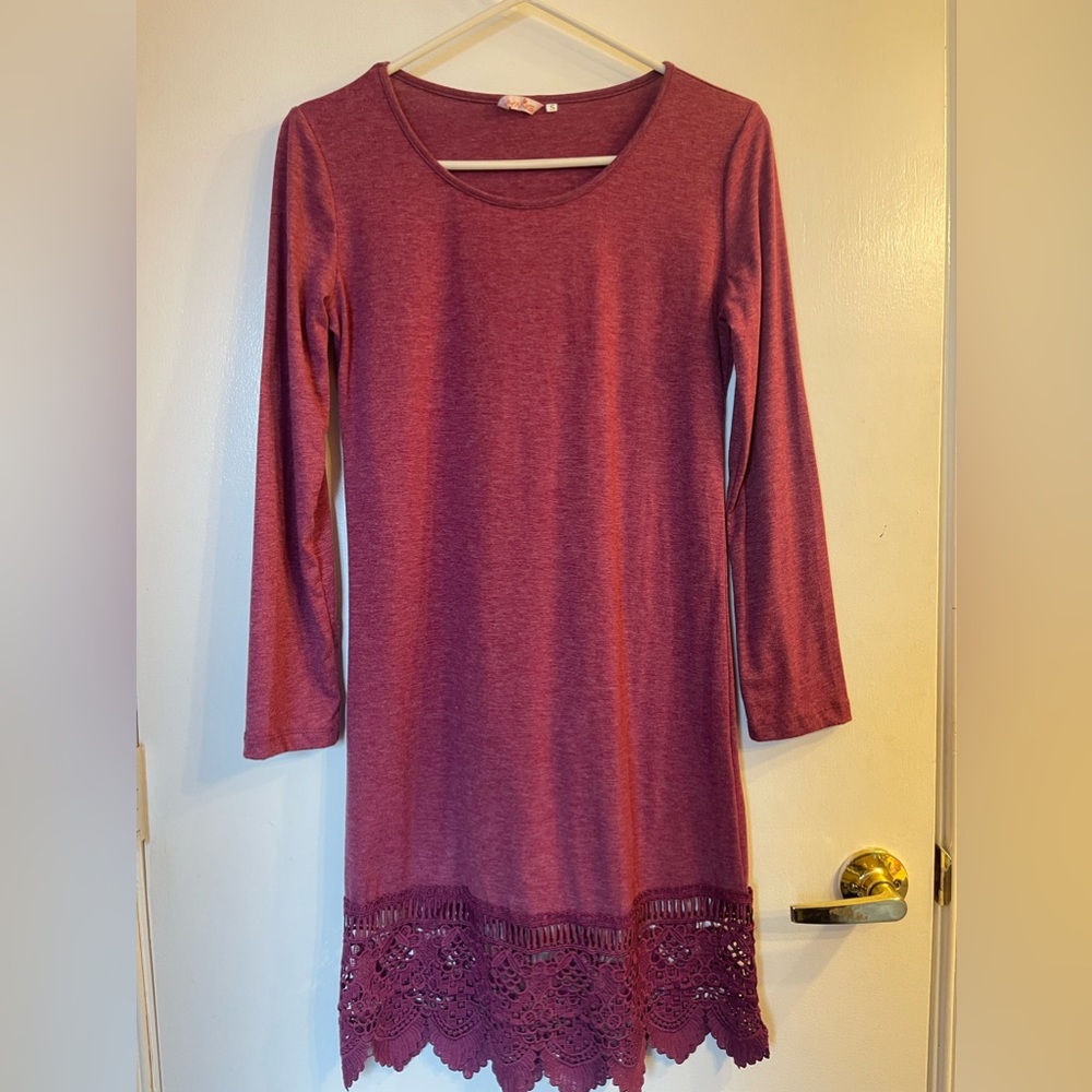 Maroon dress with lace bottom
